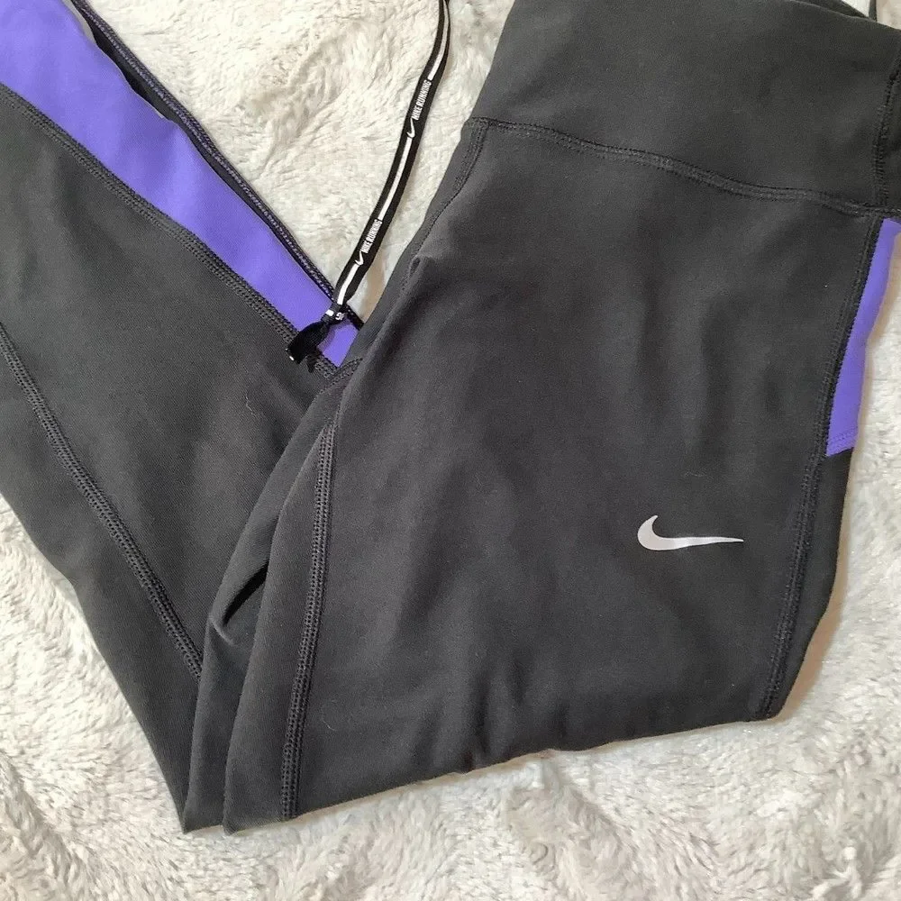 Nike dri fit cropped leggings size XS black - charcoal and purple